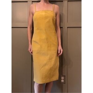 Danier Genuine Suede Leather Midi Dress Mustard Yellow Size 6